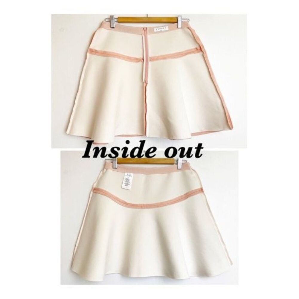 SANDRO PARIS Baya Flared Textured-crepe Mini Skirt Baby Pink size Medium - Picture 6 of 11